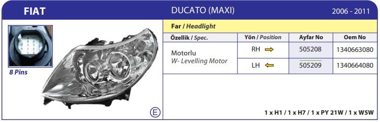AYFAR 505209 — FAR SOL MOTORLU SOKET 8 PINS (FIAT DUCATO MAXI / PEUGEOT BOXER / CITROEN JUMPER 2006-2011)