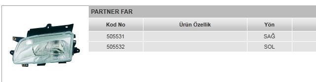 AYFAR 505531 — FAR SAĞ PARTNER 06/96-11/02 ELEKTRİKLİ H4 303324
