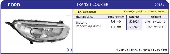 AYFAR 505924 — FAR FORD TRANSIT COURIER 18= SAĞ KROM ÇERÇEVELİ (H15 -H7 -PY21W)
