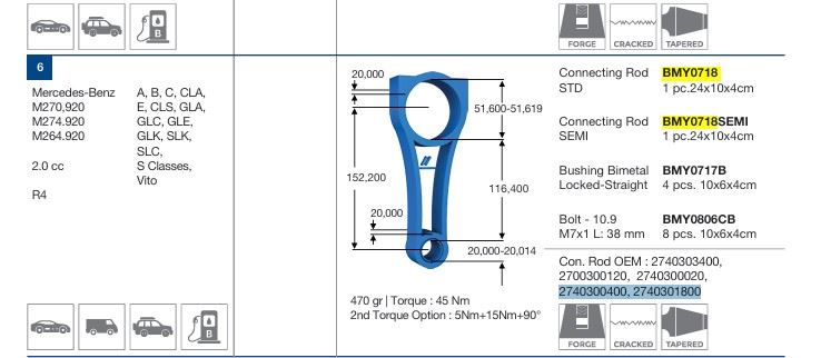 BMY 0718 — PİSTON KOLU MERCEDES M260 M264 M270 M274 W176 W246 C117 X56 W205 W205 C205 W213 C238 C253 V167 R172