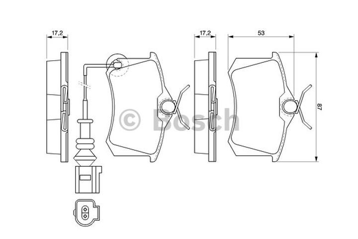 BOSCH 0986424813 — ARKA FREN BALATASI-KABLOLU (17MM) (VW POLO 02-10 SHARAN 96-10 SEAT ALHAMBRA 96-10 IBIZA 02-10)