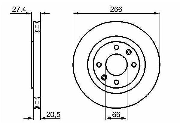 BOSCH 0986478268 — FREN DİSK ÖN HAVA KANALLI 266-4-(PEUGEOT 206 / 306 / 405 / PARTNER 1996/2002 CITROEN BERLINGO 1.6-1.9D
