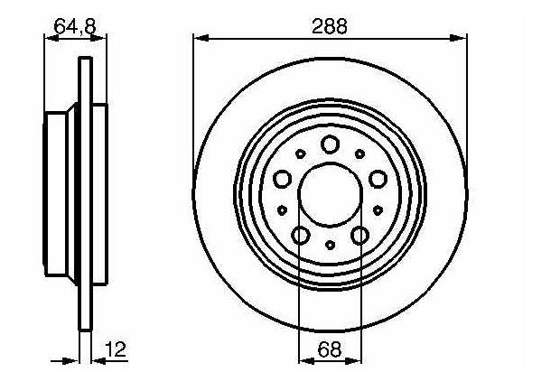 BOSCH 0986478495 — ARKA FREN AYNASI VOLVO S60 01-10 S70 01-05 S80 98-06 XC70 00-07 288x12x5DL DELYKLY 986478495-DF4066