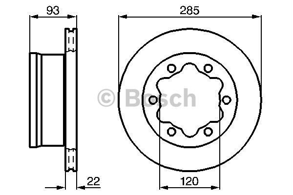 BOSCH 0986478555 — ARKA FREN AYNASI SPRINTER LT 28 35 46 23 25SDI (96 06) 25 28TDI (99 06)(285x22x6DLxHVL)(ÇİFT TEK