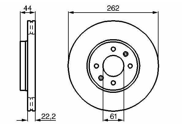 BOSCH 0986478598 — ÖN FREN AYNASI MEGANE (96 999)SCENIC (96 999 ) LAGUNA (93 301) SAFRANE (492 796) (262x22x4DLxHAVALI)