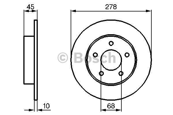 BOSCH 0986479067 — ARKA FREN AYNASI NISSAN PRIMERA ALMERA16 18 20 25 22DCI 19DCI02>(278x10x5DL)