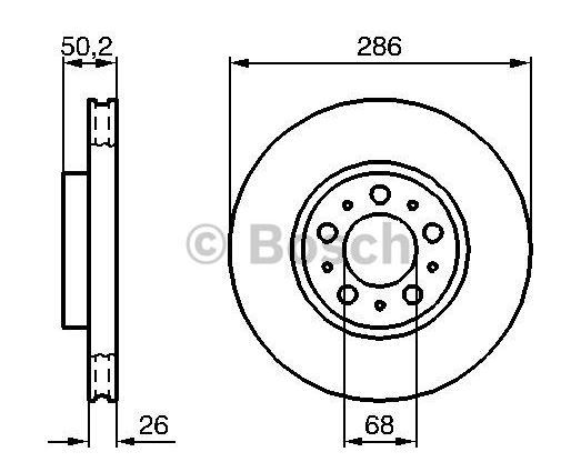 BOSCH 0986479210 — ÖN FREN AYNASI VOLVO S60 00-10 S80 98-06 V70 97-07 XC70 00-07 285x5DL KÜÇÜK TİP