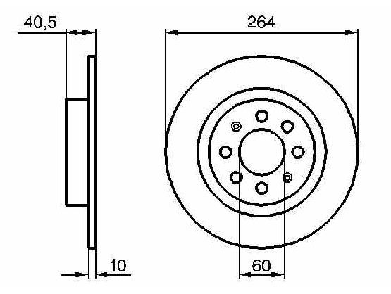 BOSCH 0986479517 — ARKA FREN AYNASI CORSA E 14> ADAM 13> PUNTO EVO-GRANDE PUNTO 05> 264x10x4DLxHAVALI 15 İNÇ 55700592