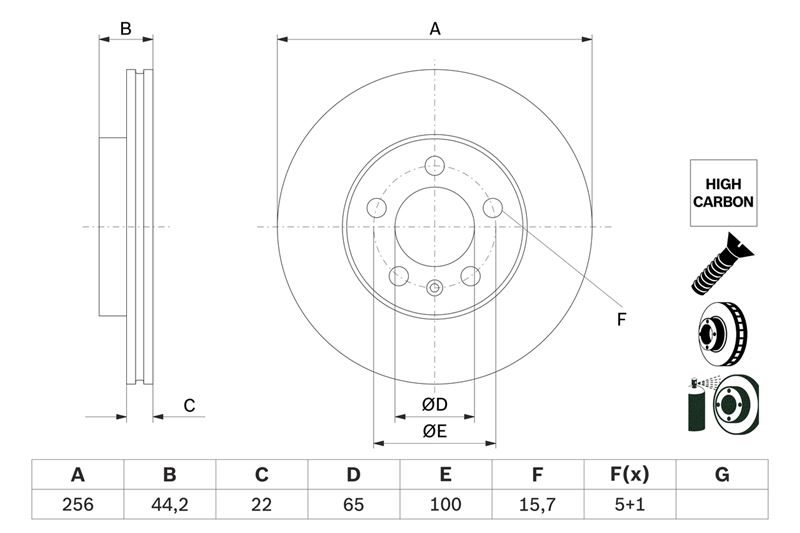 BOSCH 0986479F32 — ÖN FREN AYNASI POLO VI 18 >IBIZA V 17 >A1 19 >KAMIQ-SCALA 19 > 256x22x5DLxHAVALI