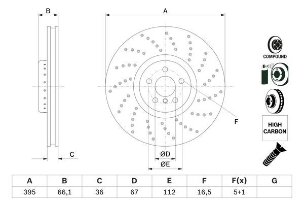 BOSCH 0986479F55 — FREN DİSKİ ÖN SAĞ BMW 5(G30),5(G31),6(G32),7(G11),7(G12),8(G14),8(G15),8(G16),M5(G30) M Sport fren