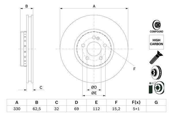 BOSCH 0986479H48 — FREN DİSKİ MERCEDES ÖN W205 14/ S205 15/18 C205 15/18 W213 16/ S213 16/ C238 16/
