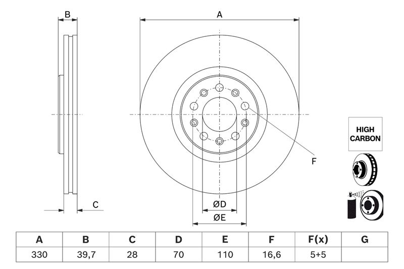 BOSCH 0986479J44 — FREN DISKI ON DELIKLI KAPLAMALI 330 MM (ALFA ROMEO TONALE 22- JEEP COMPASS RENEGADE 20-)