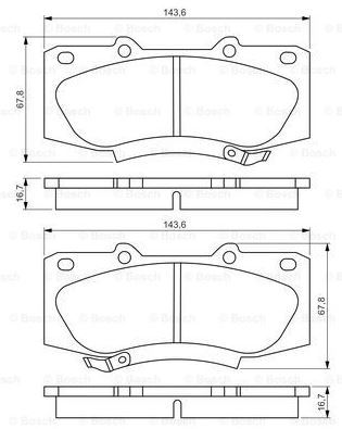 BOSCH 0986495352 — DİSK BALATA, ÖN-[WVA ]-[143,6X67,8X16,7 MM] ESPSIZ ARAÇLAR HYUNDAI HILUX III PICK-UP 2.5 D-4D 12.2007-
