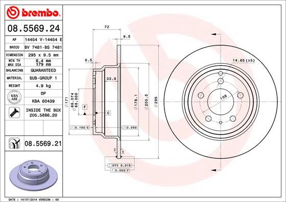 BREMBO 08556924 — ARKA FREN AYNASI VOLVO 850 91-96 C70 97-05 S70 97-00 V70 97-00 XC70 97-02 295X5DL