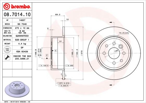 BREMBO 08701410 — FREN DİSKİ ARKA OPEL VECTRA B 4 BIJON STANDART