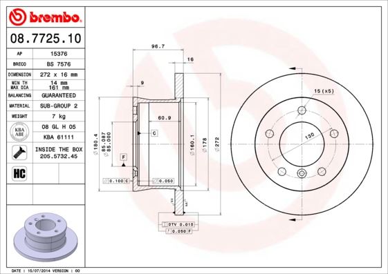 BREMBO 08772510 — FREN DİSKİ ARKA MERCEDES SPRINTER B901> B904 . VW LT 28-35-46 TEK TEKER