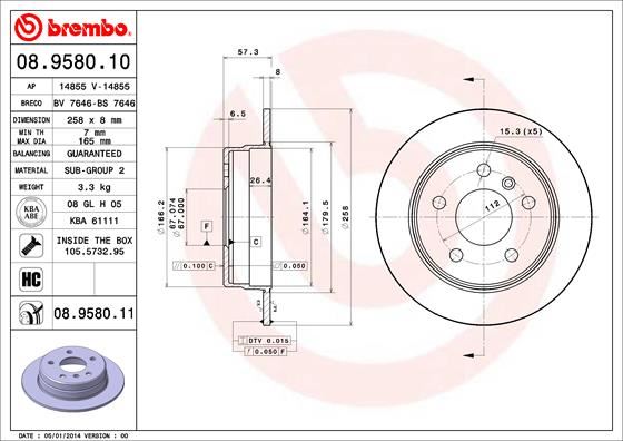BREMBO 08958011 — FREN DİSKİ ARKA (KAPLAMALI) MERCEDES A-CLASS 2004 - (258 MM)