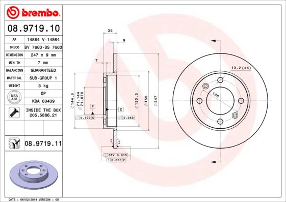 BREMBO 08971911 — ARKA FREN AYNASI PARTNER-BERLINGO 96> P307 00>1007 1.6 07> C3 02> C2 03> XSARA 99> 247x9x4DL