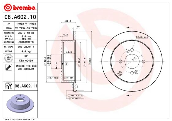 BREMBO 08A60211 — ARKA FREN DİSKİ DOLU TİP HYUNDAI ACCENT ERA 1.6L 06-10 / İ20 1.2L 1.4L 1.6L 06-10 / GETZ 1.5L D3EA CRDİ