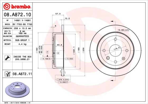 BREMBO 08A87210 — ARKA FREN DİSKİ AVEO 05-13 LACETTI 2005 > NUBIRA 2005 > OPTRA 2003-2008 257X10.5X60X4DL DOLU