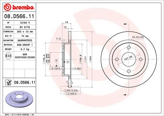 BREMBO 08D56611 — ARKA FREN DİSK AYNA FIESTA 17>