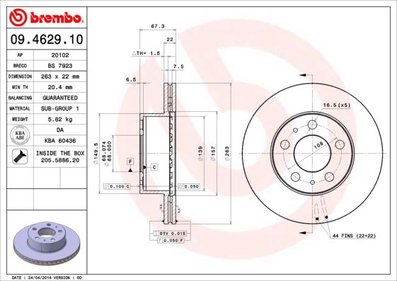 BREMBO 09462910 — ÖN FREN DİSKİ AYNA VOLVO 240. 260 74 >94