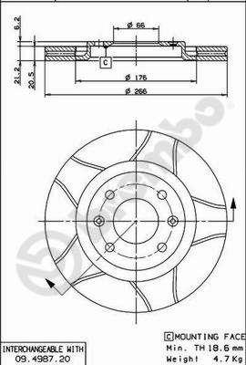BREMBO 09498776 — ÖN FREN AYNASI PARTNER-BERLINGO 96> P206 99> P306 94> XSARA 99> XANTIA 93/03 266x20.5x4DLxHAVALI