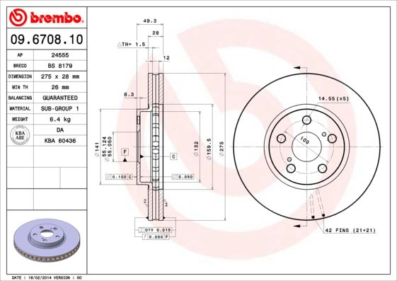 BREMBO 09670810 — ÖN FREN DİSKİ HAVA KANALLI TOYOTA AVENSIS 2.0L 1AZFSE 1CDFTV AZT220 CDT220 ARKA FRENLER DİSK TİPİ İSE