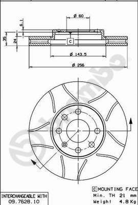 BREMBO 09762875 — ÖN FREN AYNASI ASTRA G 98-09 ZAFIRA A 99-09 256x24x4DLxHAVALI