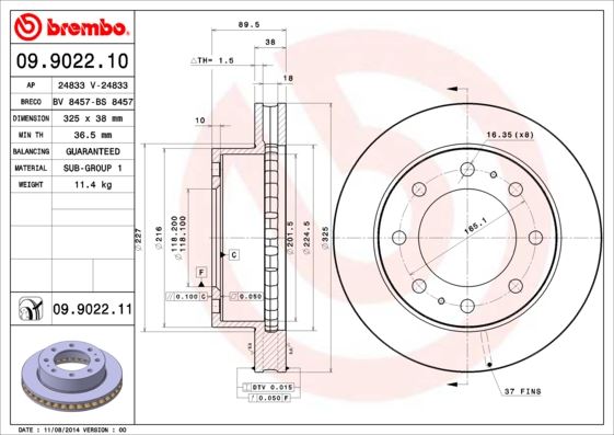BREMBO 09902211 — FREN DİSKİ ÖN UV COATED CHEVROLET