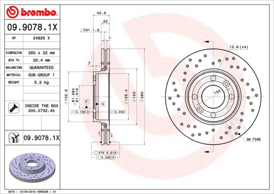 BREMBO 0990781X — FREN DİSKİ ÖN Xtra LİNE RENAULT CLIO III MODUS 1.2 16V D4F 1.4 16V K4J 1.5 K9K MEGANE II 1.4 16V K4J