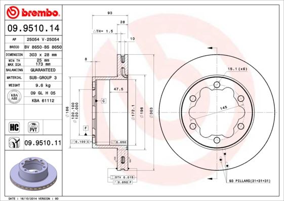 BREMBO 09951011 — FREN DİSKİ ARKA MERCEDES SPRINTER B906 B907 . VW CRAFTER 30-35-50 ÇİFT TEKER