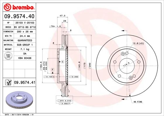 BREMBO 09957440 — ÖN FREN DİSKİ HAVA KANALLI HYUNDAI İ30 1.4L 1.6L G4FA G4FC 1.6L D4FB CRDİ 08-11 / İX20 1.4L 1.6L 1 1> /