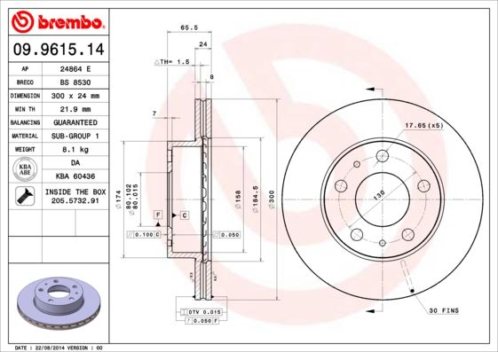 BREMBO 09961514 — FREN DİSKİ ÖN STANDARD PEUGEOT