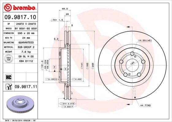 BREMBO 09981710 — ÖN FREN DİSKİ HAVA KANALLI TOYOTA COROLLA VERSO 2.0L 1CDTV D-4D CDE120 01-06 / AVENSIS 2.2L 2AD-FT V