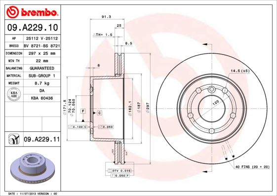 BREMBO 09A22911 — FREN DİSKİ ÖN LAND ROVER DISCOVERY II L318