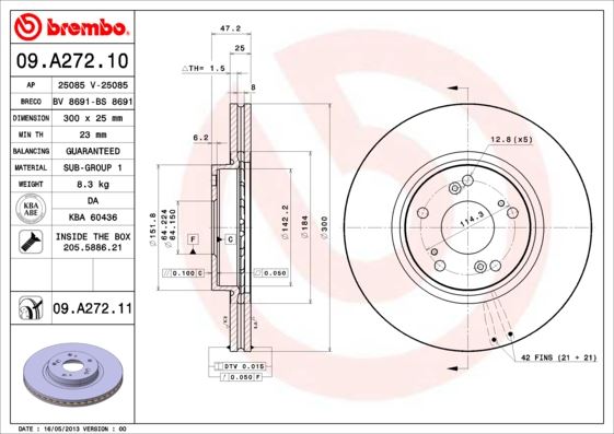 BREMBO 09A27211 — ÖN FREN DİSKİ HAVA KANALLI HONDA ACCORD 2.0L K20A VTEC 2.2L N22A CTDİ 2.4L K24A CL7 CL9 CN1 kasa 03-08