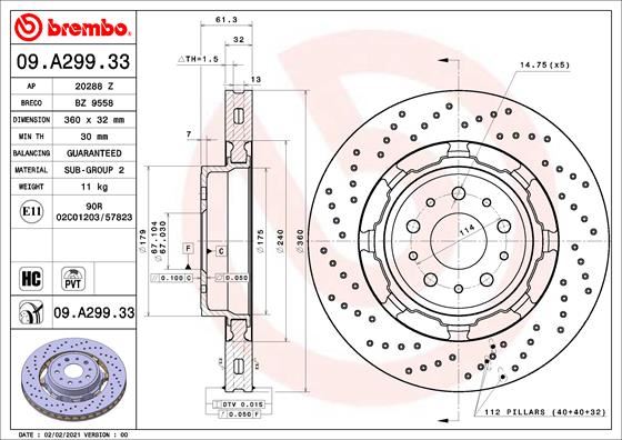 BREMBO 09A29933 — FREN DİSKİ ÖN DUAL CAST MASERATI
