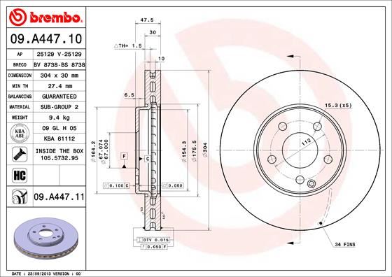 BREMBO 09A44711 — FREN DİSKİ ÖN MERCEDES W211 / E240-280-320-350 KAPLAMALI