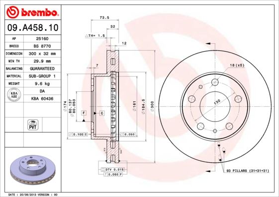 BREMBO 09A45810 — FREN DİSKİ ÖN HAVALI 300 MM ( FIAT DUCATO 2.3 JTD PEUGEOT BOXER CITROEN JUMPER 2.2HDI 3.0 HDI 06- )