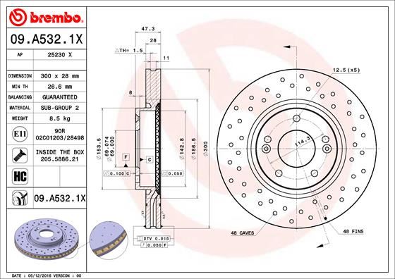 BREMBO 09A5321X — FREN DİSKİ ÖN (PERFORMANS) HYUNDAI TUCSON 04-/ IX35 10-/ SONATA 05-/ I40 11-/ KIA RIO 11-/ SPORTAGE 04-/
