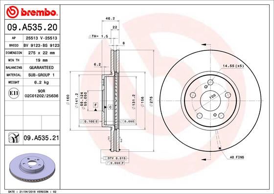 BREMBO 09A53521 — FREN DİSKİ ÖN UV COATED TOYOTA
