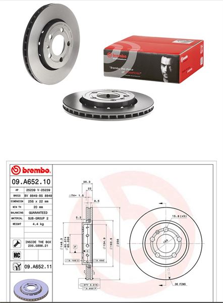 BREMBO 09A65211 — ARKA FREN AYNASI GOLF IV 1.8 T GTI 08/01/6.05 GOLF V 2.0 FSİ TDİ 8.04 > LEON OCTAVIA 256mm 986478482-DF4065