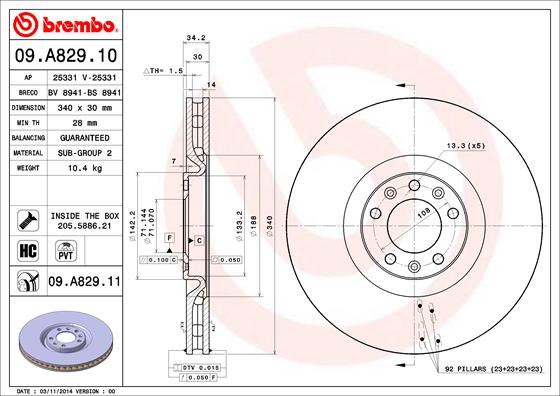 BREMBO 09A82911 — FREN DİSKİ ÖN PEUGEOT RCZ 10-15