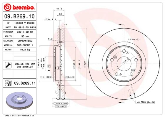 BREMBO 09B26910 — FREN DİSKİ ÖN HAVALI (320-5) (HONDA ACCORD 09/13 2.4)