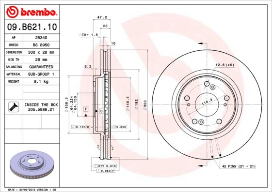 BREMBO 09B62111 — FREN DİSKİ ACURA TSX CL 10/03-12/08 / ACURA TSX CU 01/09> / HONDA DONGFENG SPIRIOR CU 07 /09> / HONDA GAC