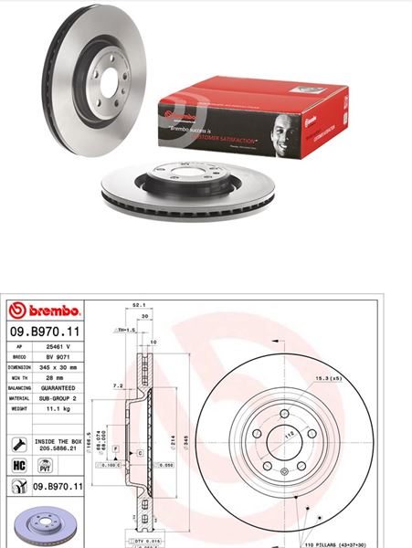 BREMBO 09B97011 — ÖN FREN AYNASI A4-A5 1.8 TFSI-2.0 TDI-2.7 TDI-3.0 TFSI-3.2 FSI 07 > A6 2.0 TDI-2.8 FSI-3.0 TDI 10 >