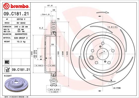 BREMBO 09C18121 — FREN DİSKİ ARKA UV COATED LEXUS