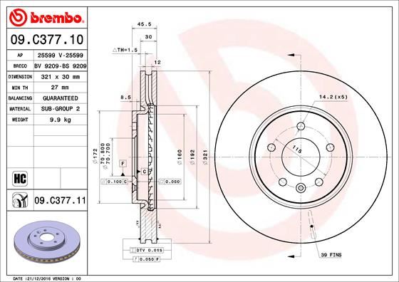BREMBO 09C37711 — ÖN FREN AYNASI 17 INÇ ASTRA J 09 > ZAFIRA C 11 > 321x30x28/5D/HAVALI 13502826