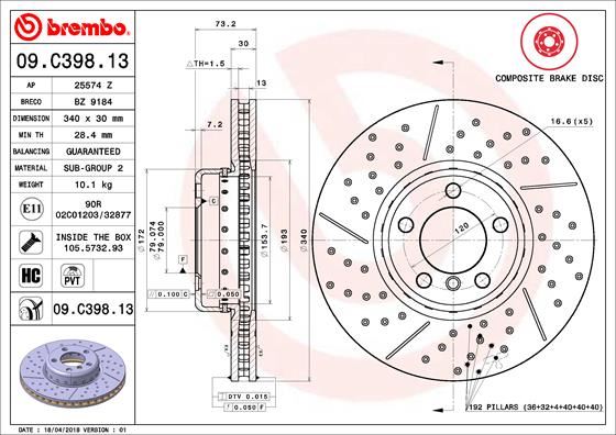 BREMBO 09C39813 — FREN DİSKİ ÖN BMW F20 F21 F22 F23 F30 F31 F34 F32 F33 F36 M Performance